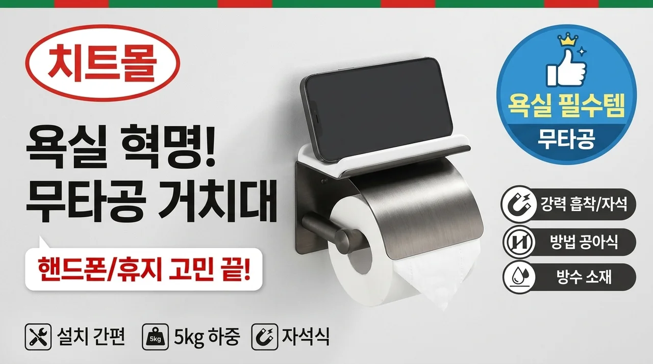 화장실 폰 거치 고민 끝! 치트몰 무타공 핸드폰 거치대 휴지걸이로 욕실 혁명