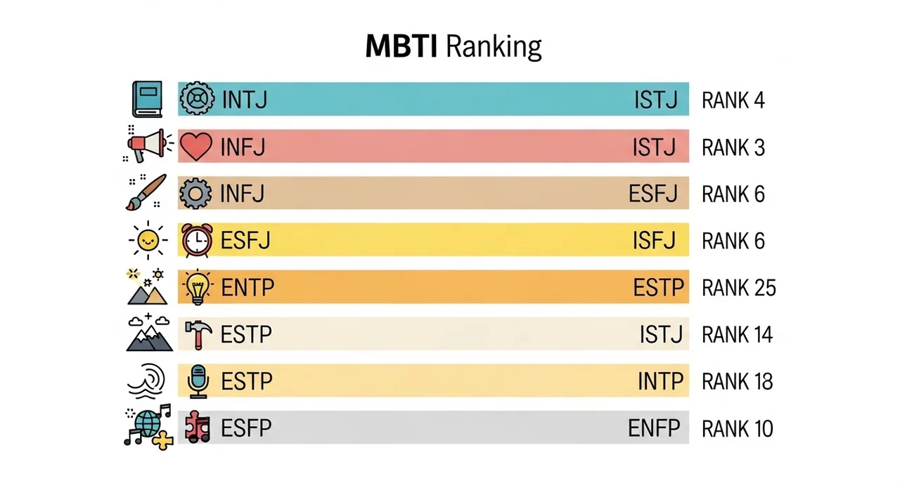 한눈에 보는 MBTI 유형별 썸 추진력 순위표