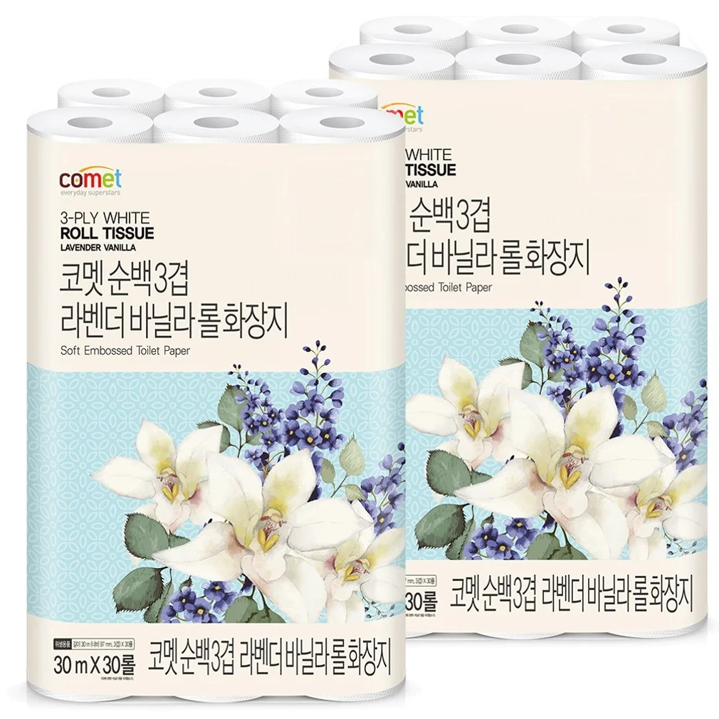 코멧 순백 3겹 라벤더 바닐라 롤화장지, 30m, 30개입, 2개