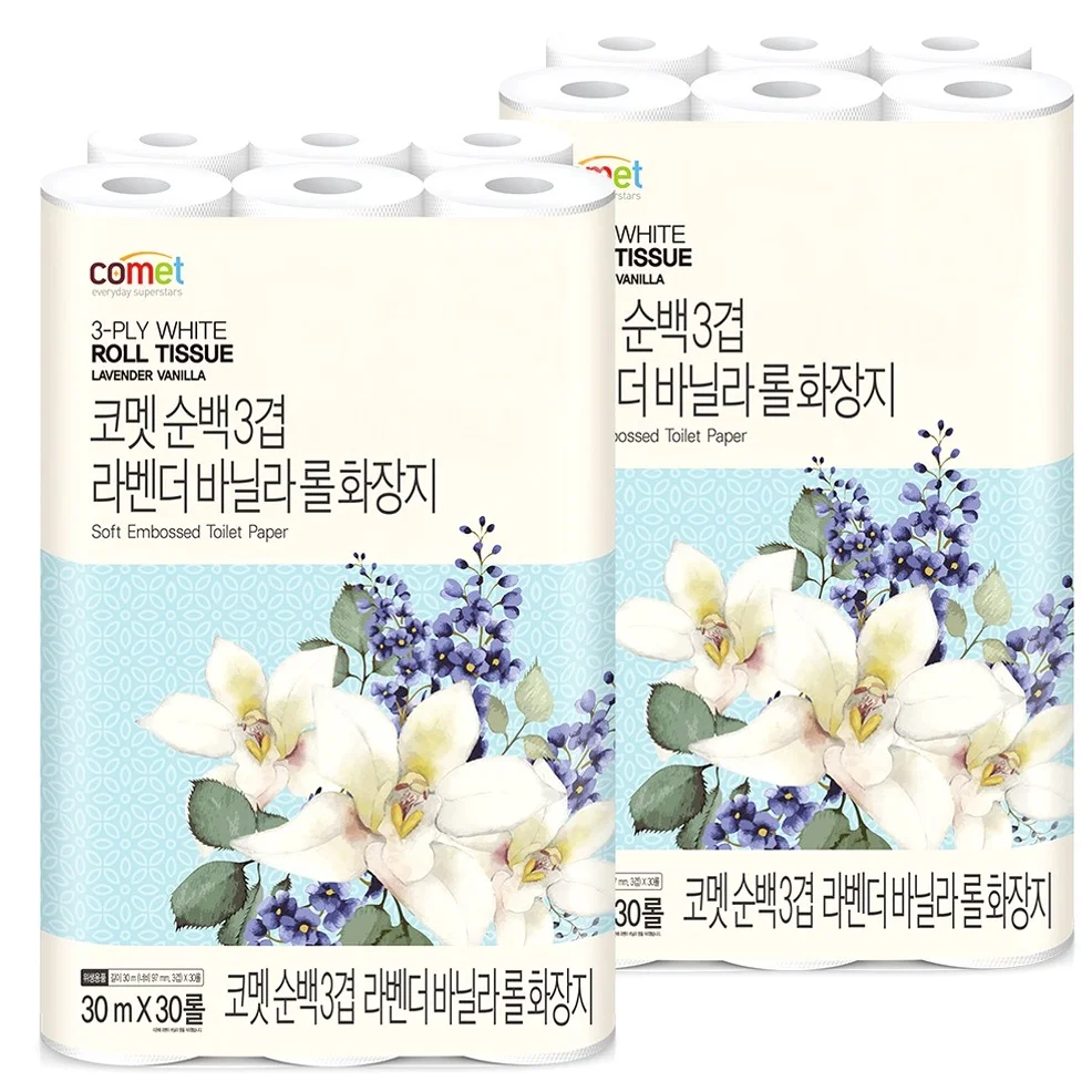 코멧 순백 3겹 라벤더 바닐라 롤화장지, 30m, 30개입, 2개
